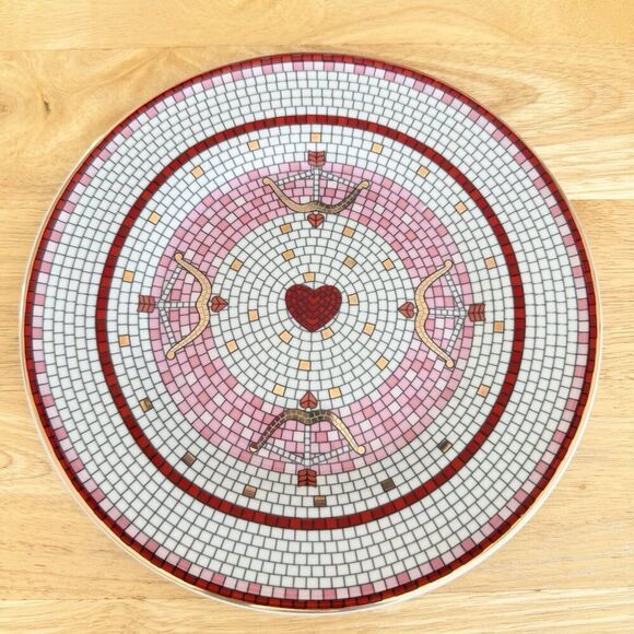 Anthropologie Bistro Tile Valentine’s Dessert Plate 8" Bow & Arrow Stoneware NEW - Picture 8 of 10